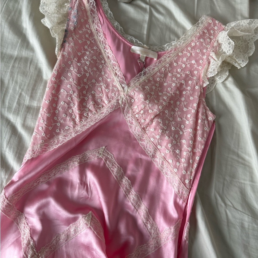 LoveShackFancy Pink Lace and Silk Dress